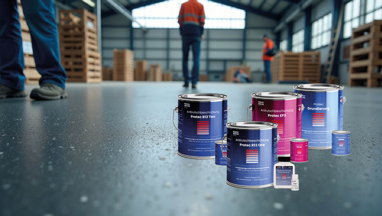 Boden in einem Lagerhaus mit Priotech Antirutsch Beschichtungen
