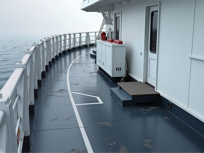 Schiffsdeck mit nassem Boden