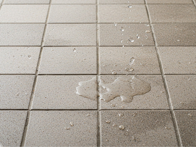 Nasse Steinfliesen in einer Küche oder einem Bad