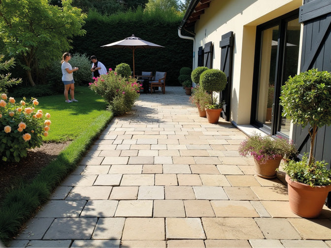 Terrasse aus Stein vor einem Haus