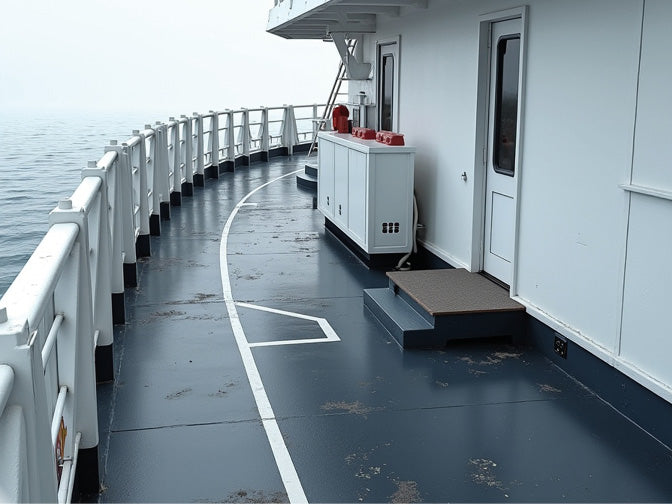 Nasses Deck eines Schiffes