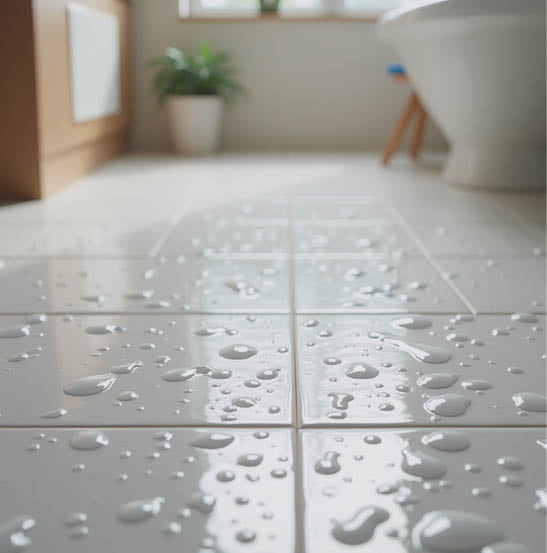 Nasse Fliesen in einem Bad