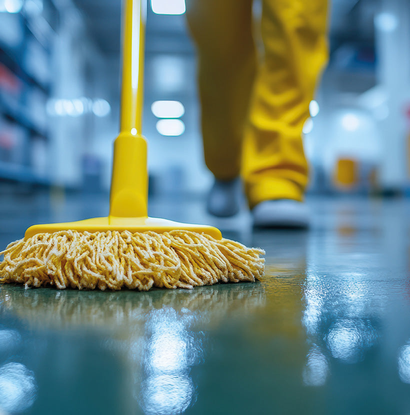 Mann wischt einen Bodern auf